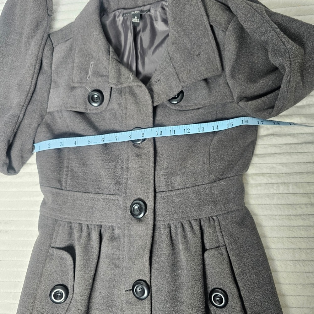 IN San Francisco Women Charcoal Gray Button Front Belted Coat Size S - Picture 2 of 13